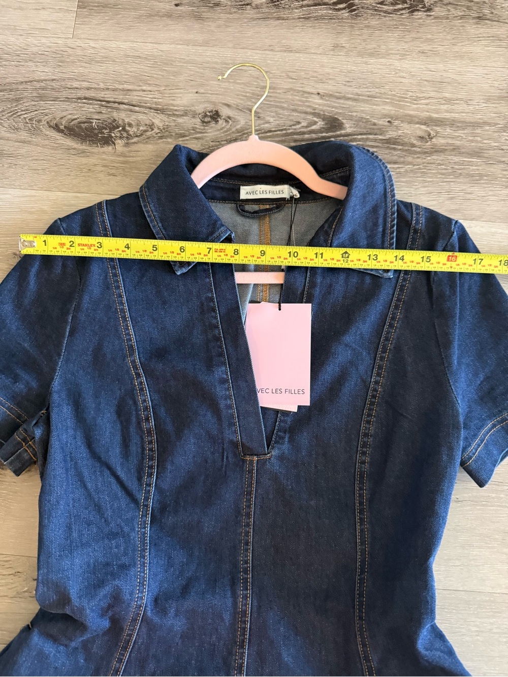 NWT Avec Les Filles Women’s Denim Collared Fit and Flare Mini Dress - Picture 14 of 16
